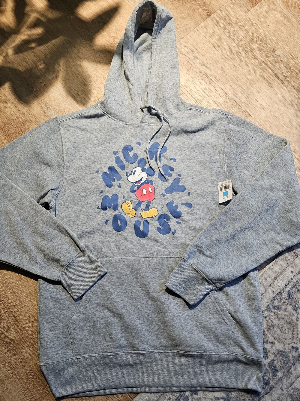Disney Grey Crewneck Hoodie with Classic Mickey Graphic - Blue & Red Accents